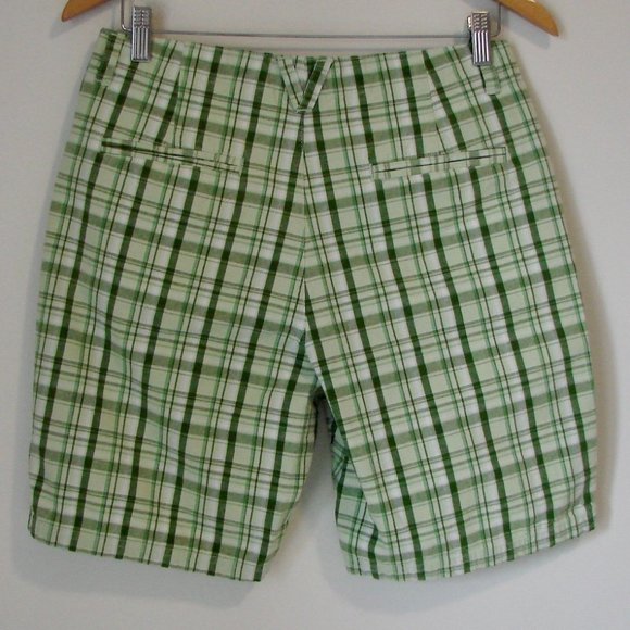 Columbia Plaid Shorts Green White Plaid Bermuda Golf Long Shorts Size 8 - Picture 9 of 13